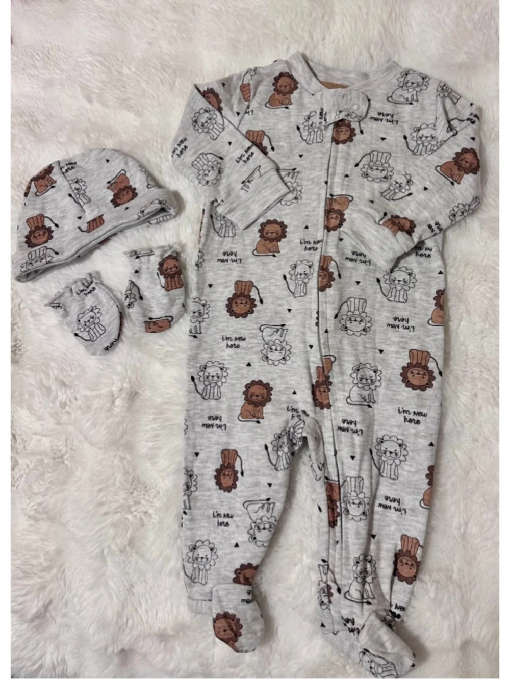 Koalababy Lion Print Footed Sleeper Set w/ Hat & Mittens 3-6M